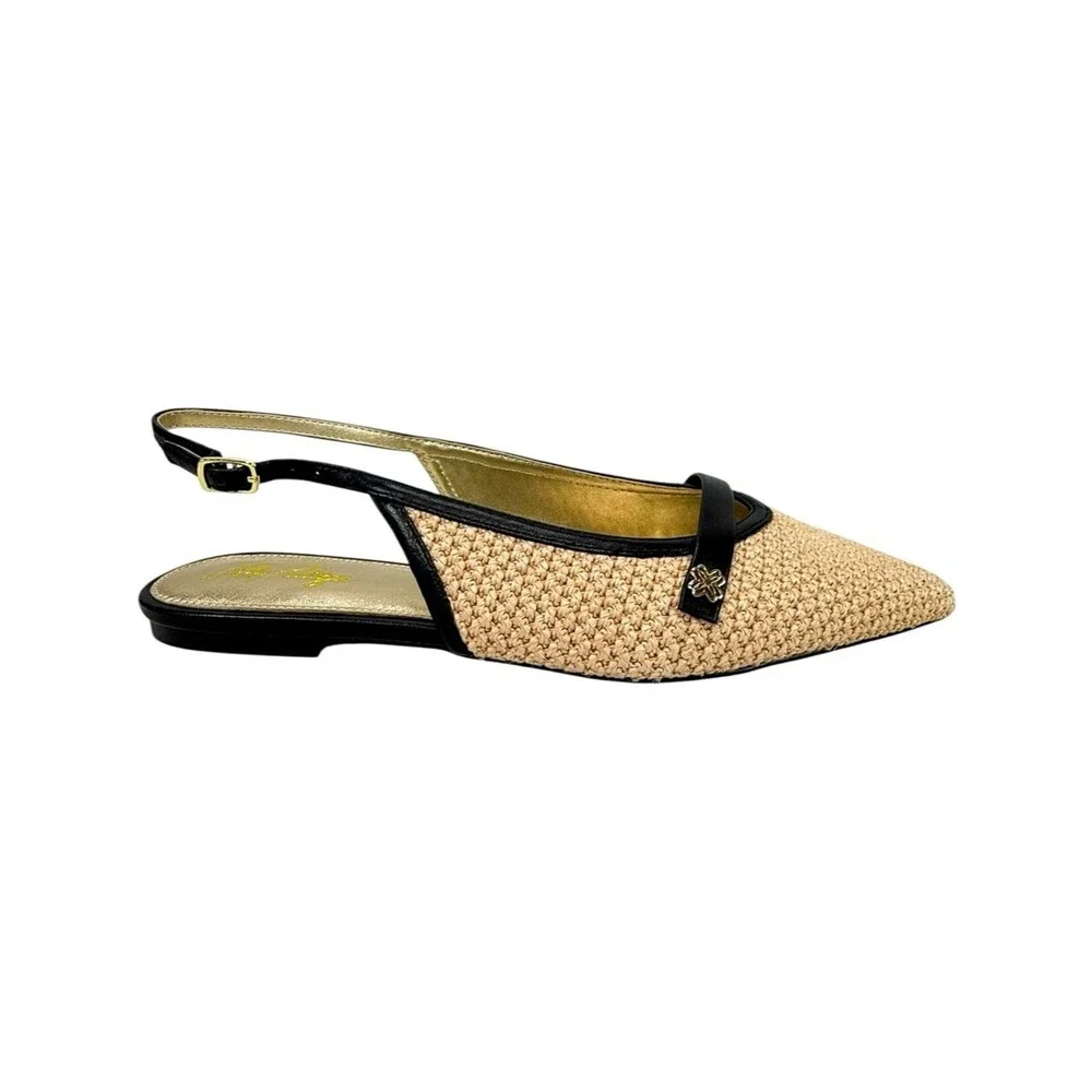 NIB Lilly Pulitzer Malia Raffia Slingback Leather Flats Sunbaked Tan Size 7